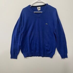 Lacoste Mens Royal Blue V Neck Long Sleeve Cotton Sweater Size 7‎